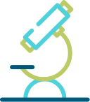 Icon Mikroskop grün blau zur Illustration Forschen im Biotechnologiepark Luckenwalde