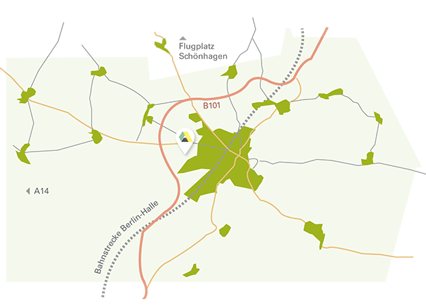 Karte technische Infrastruktur rund um den Biotechnologiepark Luckenwalde