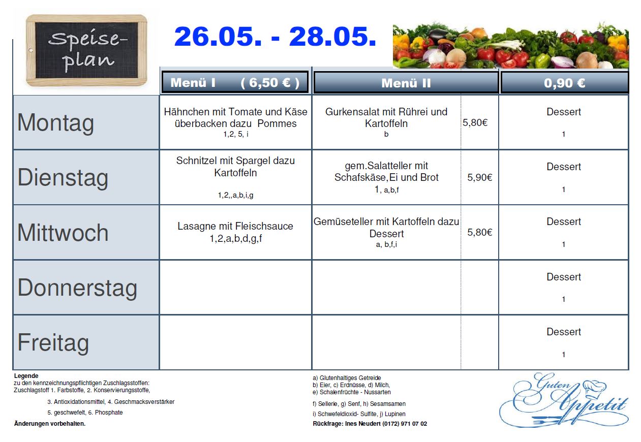 Speiseplan 26.-28.05.2025