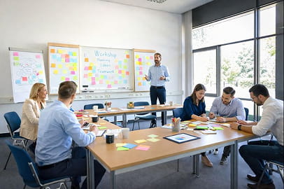 Menschen führen einen Workshop im Biotechnolgiepark Luckenwalde durch